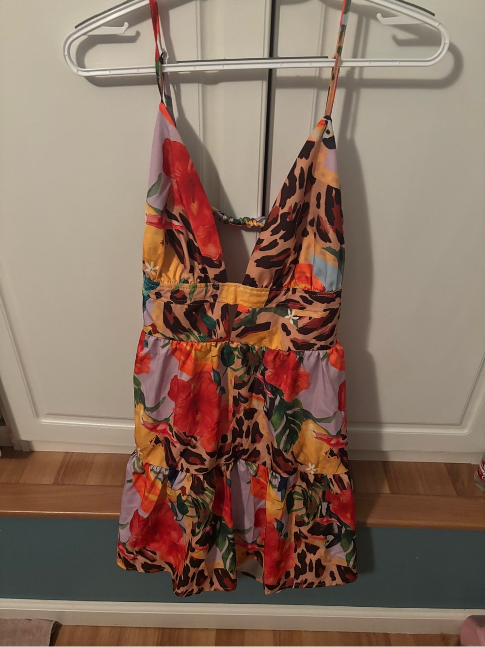 SHEIN Multicolor Backless Floral & Leopard Print Dress